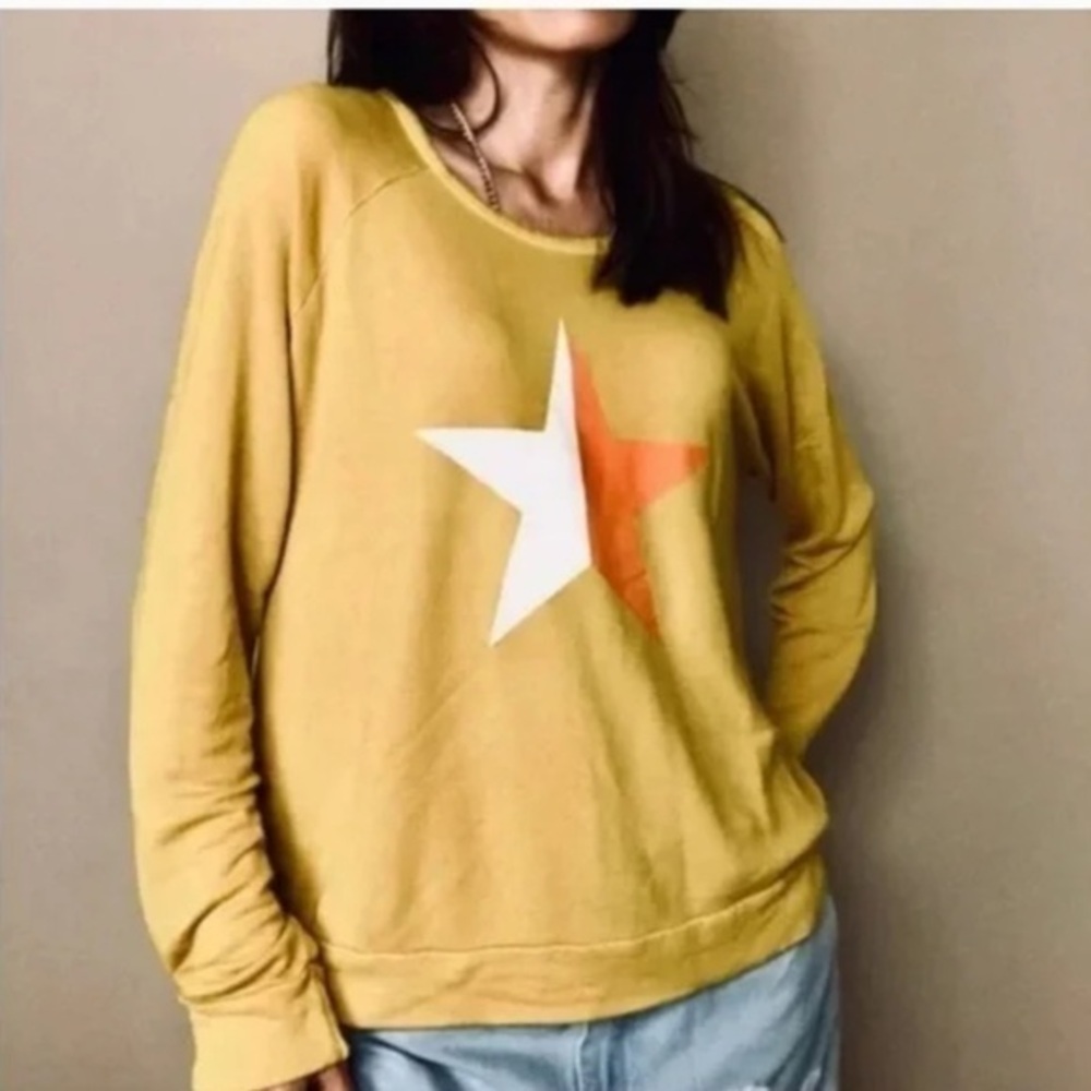 🐠Sundry Star graphic mustard Yellow Crewneck Jumper Sweatshirt 1/S